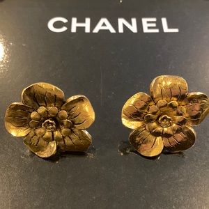 Vintage gold Chanel camellia earrings